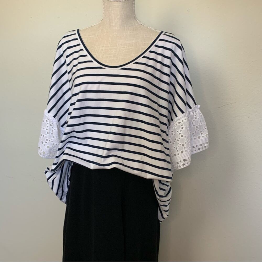 Fever Stripped Ruffle Sleeve Top - Picture 2 of 12
